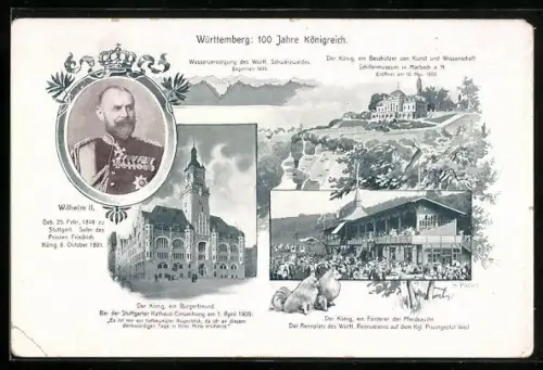 AK 100 Jahre Königreich Württemberg, Porträt Wilhelm II. von Württemberg