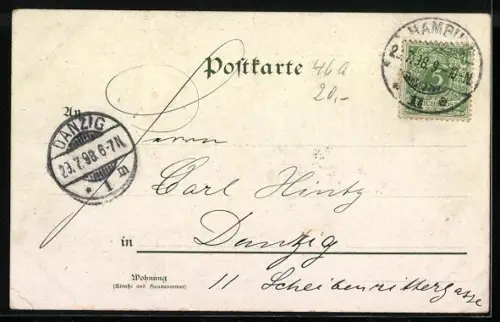 Lithographie Hamburg, 10. Deutsches Turnfest 23.-27. Juli 1898, Turner mit Fahnen