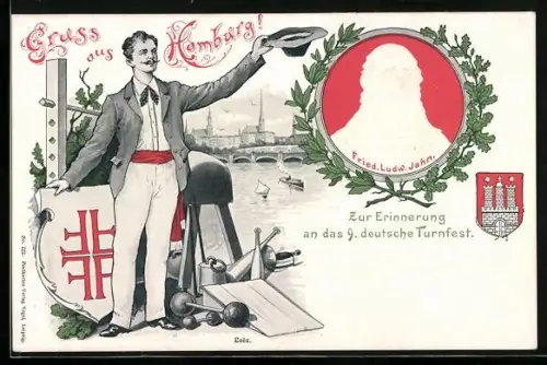 AK Hamburg-Stellingen, Turnerfest 1899, Portrait von Turnvater Jahn
