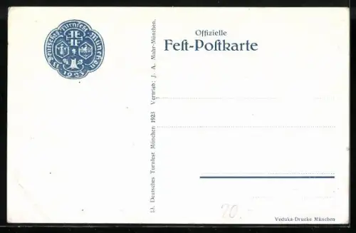 AK München, 13. Deutsches Turnfest 1923, Fahnenträger zu Pferd, Münchner Kindl