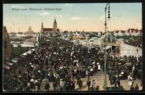 AK München, Volksmassen besuchen das Müncher Oktoberfest