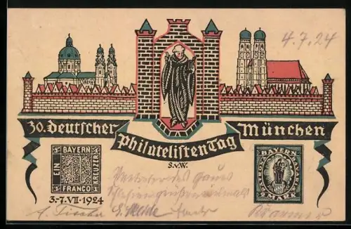 AK München, 30. deutscher Philatelisten Tag 1924