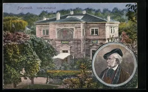 AK Bayreuth, Villa Wahnfried, Portrait von Richard Wagner