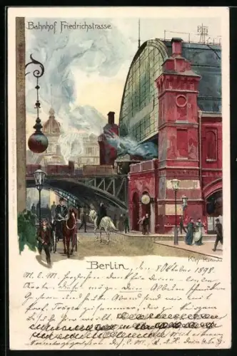 Künstler-AK Heinrich Kley: Berlin, Bahnhof Friedrichstrasse m. Reitern