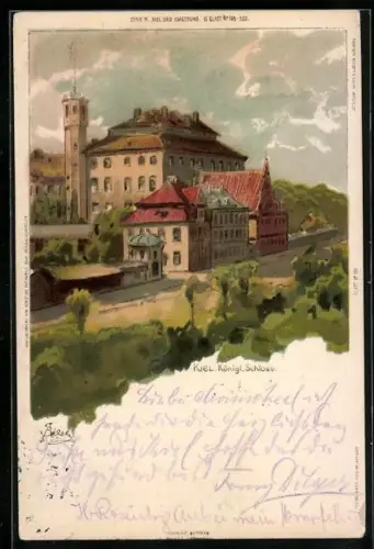 Künstler-AK Carl Biese: Kiel, Königl. Schloss aus der Vogelschau