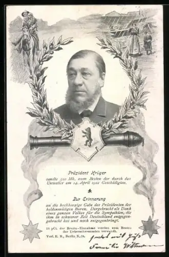 AK Porträt Präsident Krügers, Wappen, Kanonenrohr, Buren in Trachten