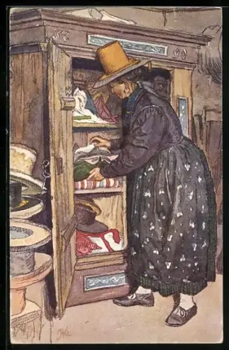 Künstler-AK Adolf Kaspar: Osterr.-ungar. Volsktypen, Gastein-Pongauer Trachten, Salzburgerin mit Hut