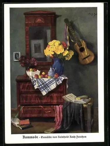 AK Köln, Pressa 1928, Reklame für Daheim, Die Zeitschrift des deutschen Hauses, Koch-Zeuthen: Kommode, Gitarre