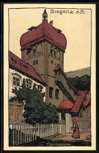 Steindruck-AK Bregenz a. B., Idyll am Martinsturm