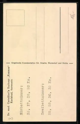 AK Karlsbad, Dr. Cartellieri`s Kurhaus Kosmos, Gartenzeile