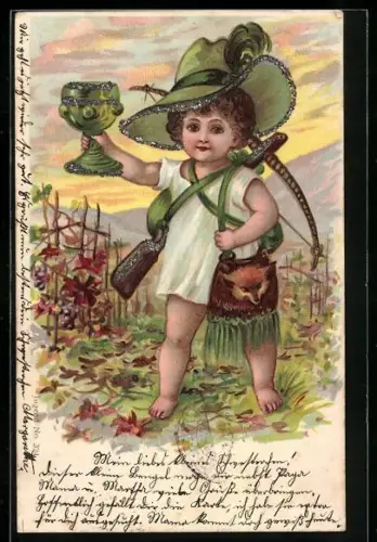 AK Kind mit einem Gewehr und Pokal im weissen Hemd