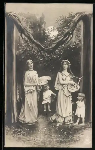 AK Buchstabe M, Malerin, Musikerin mit Lyra