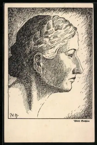 AK Wandervogel, Portrait einer Frau im Profil