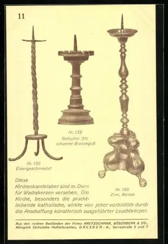 AK Kretzschmar, Bösenberg & Co. Dresden 11, Kirchenkandelaber