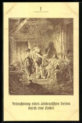 AK Kretzschmar, Bösenberg & Co. Dresden 1, Beleuchtung eines altdeutschen Heims durch eine Fackel