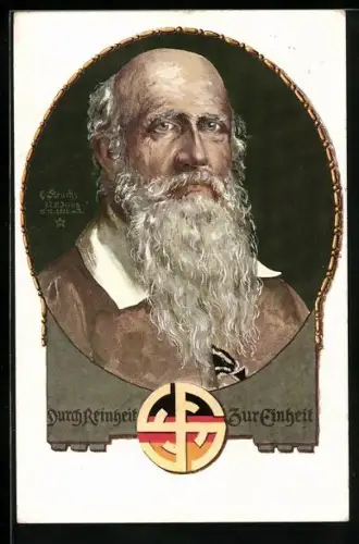 AK Porträt Turnvater Jahn, Durch Reinheit zur Einheit