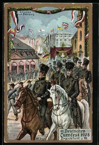 Künstler-AK Frankfurt a. M., XI. Deutsches Turnfest 1908, Gruppe aus dem Festzug