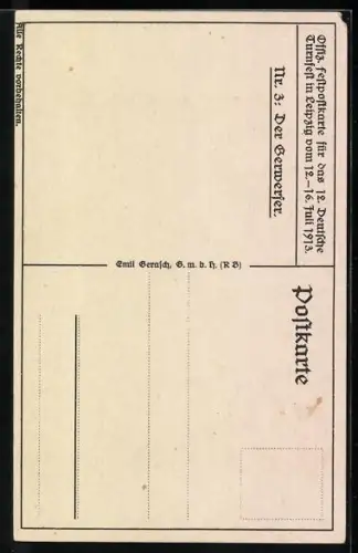 Künstler-AK Leipzig, 12. Deutsches Turnfest, 1913, Der Gerwerfer, Mann mit freiem Oberkörper setzt zum Wurf an