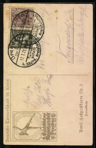 AK Dresden, 4. Sächsiches Kreisturnfest 1921, Frauenkirche, Strassenbahn, Dampfschiff