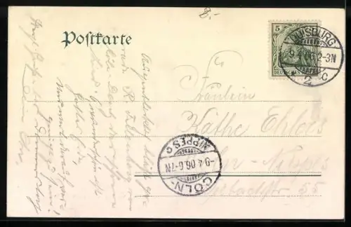 AK Duisburg, Restaurant Monning, Besitzer Georg Deuerlein, Strassenbahn