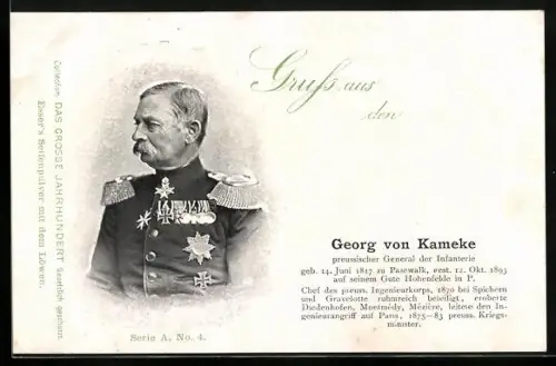 AK Georg von Kameke, preussischer General der Infanterie, Eroberer von Diedenhofen