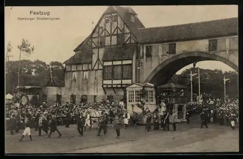 AK Hamburg, 16. Deutsches Bundesschiessen 1909, Festzug, Hamburger Strassenfiguren