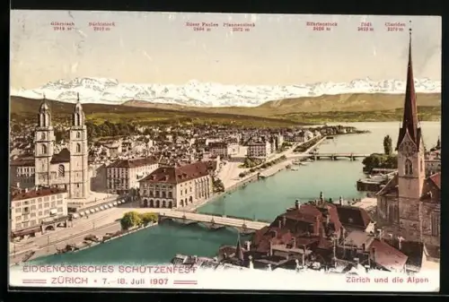 AK Zürich, Eidgenössisches Schützenfest 1907, Blick auf die Stadt