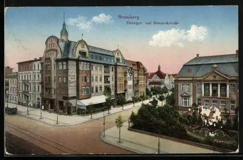 AK Bromberg-Bydgoszcz, Partie an der Danziger. und Bismarckstrasse