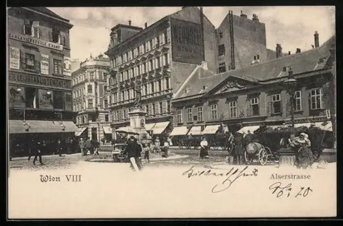 AK Wien, Alserstrasse, Reges Treiben am Denkmal