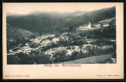 AK Obermeisling, Ortsansicht von einem Hügel aus