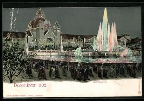 AK Düsseldorf, Ausstellung 1902, Blick auf die Lichtfontaine