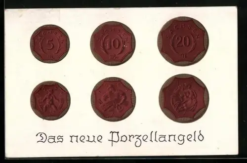 AK Das neue Porzellangeld, Münzen