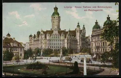 AK Leipzig, Neues Rathaus, Strassenbahn