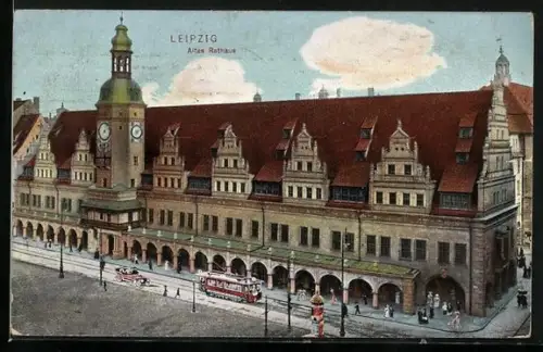 AK Leipzig, Altes Rathaus, Strassenbahn
