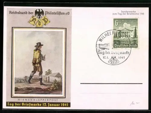 AK Tag der Briefmarke 1941, Reichsbund der Philatelisten, Wiener Klapperpost