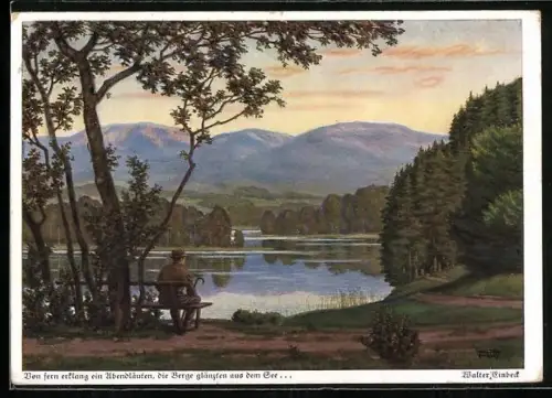 Künstler-AK Walter Einbeck: Mann geniesst den Frieden des Abends an einem See