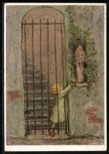 Künstler-AK Maria Spötl: Für die Mutter, Mädchen stellt Kerze am Heiligenbild ab