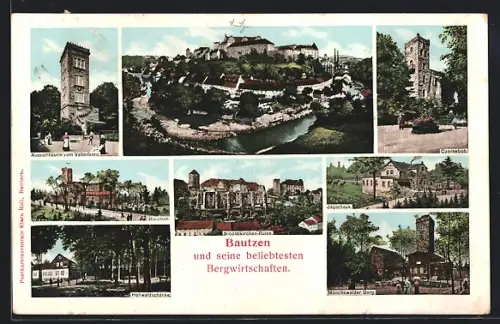 AK Bautzen, Ruinenplatz, Mönchswalder Berg, Bieleboh, Czorneboh, Hohwaldschänke