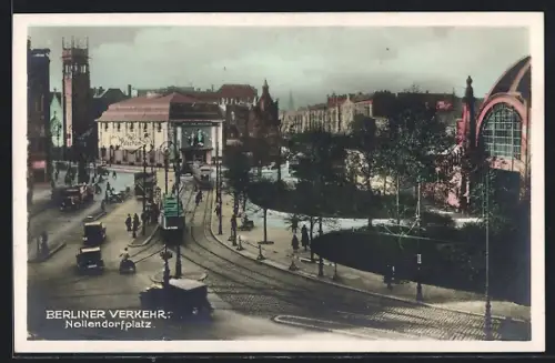AK Berlin-Schöneberg, Nollendorfplatz, Strassenbahn, Verkehr, Bahnhofsgebäude