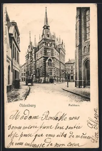AK Oldenburg / Gr., Strassenblick auf das Rathaus