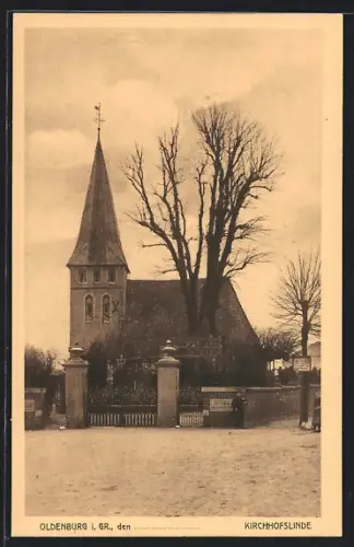 AK Oldenburg i. Gr., Kirche, Kirchhofslinde mit Gertrudenkapelle