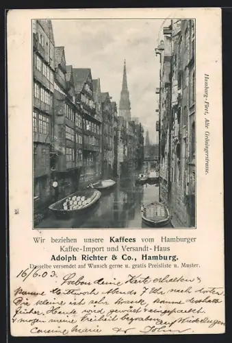 AK Alt-Hamburg, Kaffee-Import und Versandt-Haus Adolph Richter & Co., Fleet, Alte Gröningerstrasse