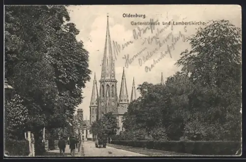 AK Oldenburg / Gr., Gartenstrasse mit Lambertikirche