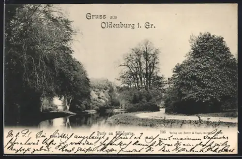 AK Oldenburg i. Gr., Partie am Schlossgarten