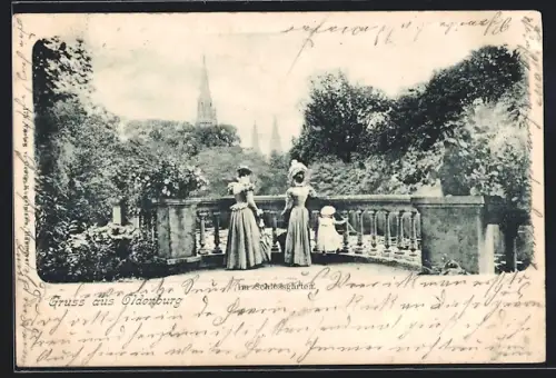 AK Oldenburg / Gr., Schlossgarten mit Spaziergängerinnen