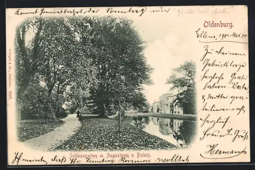 AK Oldenburg / Gr., Schlossgarten mit Augusteum und Palais
