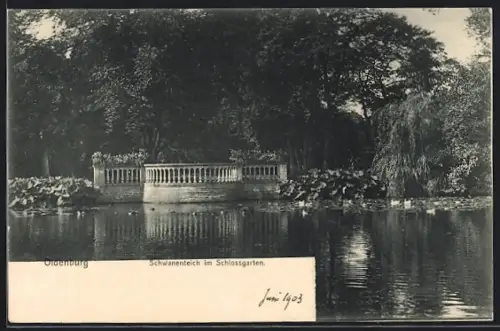 AK Oldenburg / Gr., Schwanenteich im Schlossgarten