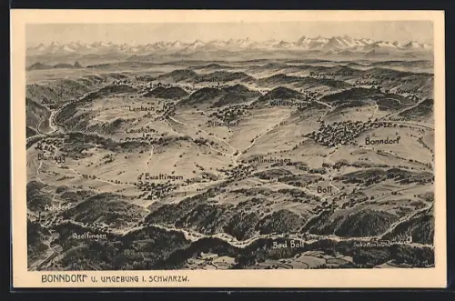 AK Bonndorf / Schwarzwald, Gesamtansicht mit Umgebeung vom Flugzeug aus