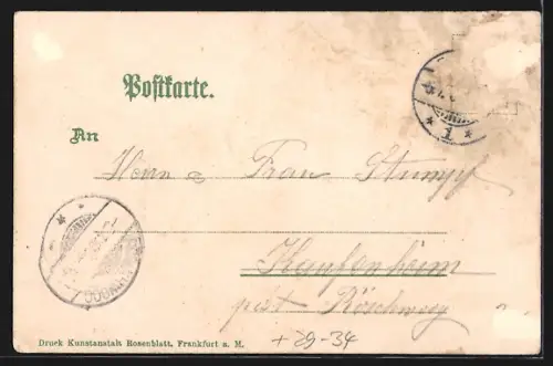 Passepartout-Lithographie Rastatt, Stadtkirche im Efeublatt