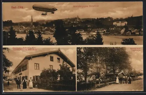 AK Bad Tölz, Gasthaus z. Schoat`n Wirt, Bes. Valentin Walleitner, Garten und Kegelbahn